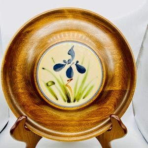 Woodbury Woodenware Vermont Wooden Serving Bowl with Painted Tile 12 in.